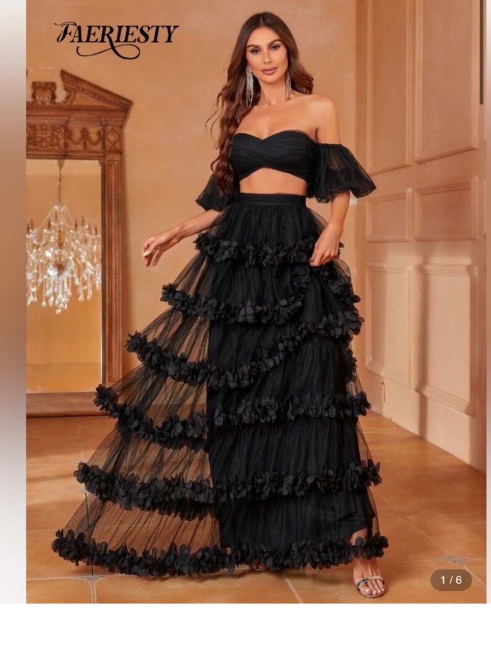 FAERIESTY Black Off-Shoulder Ruffled Maxi Dress